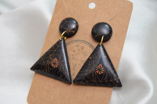 Halloween Spider Triangle Polymer Clay Dangles