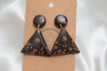 Halloween Flower Skull Triangle Polymer Clay Dangles