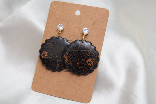 Halloween Spider Polymer Clay Dangles with Cubic Zirconia