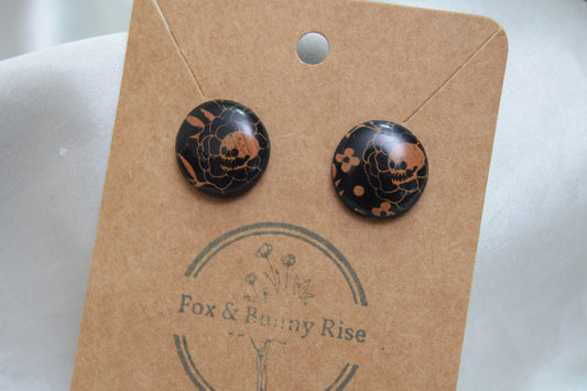 Halloween Flower Skull Polymer Clay Studs