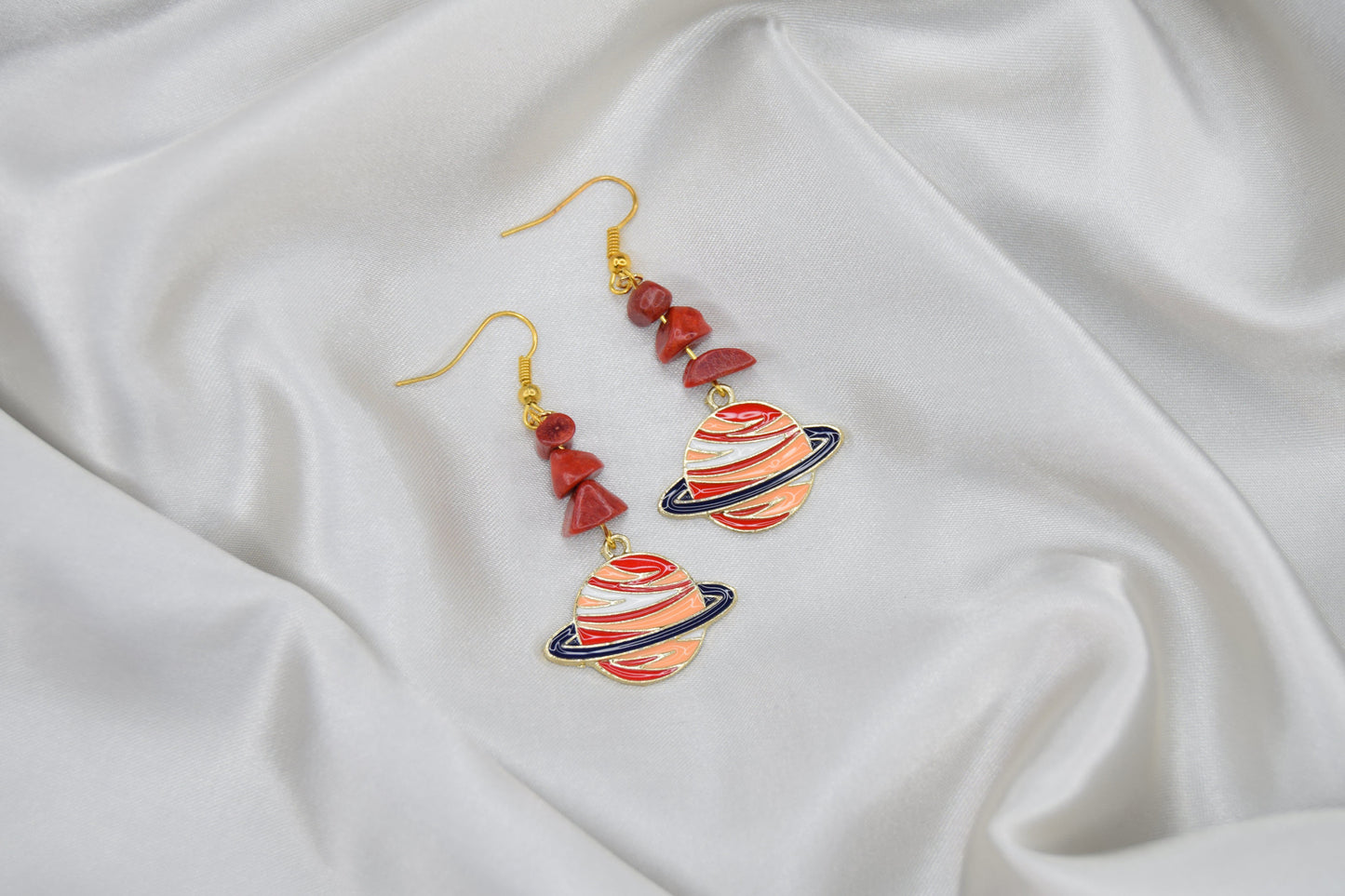 Red Coral & Saturn Earrings