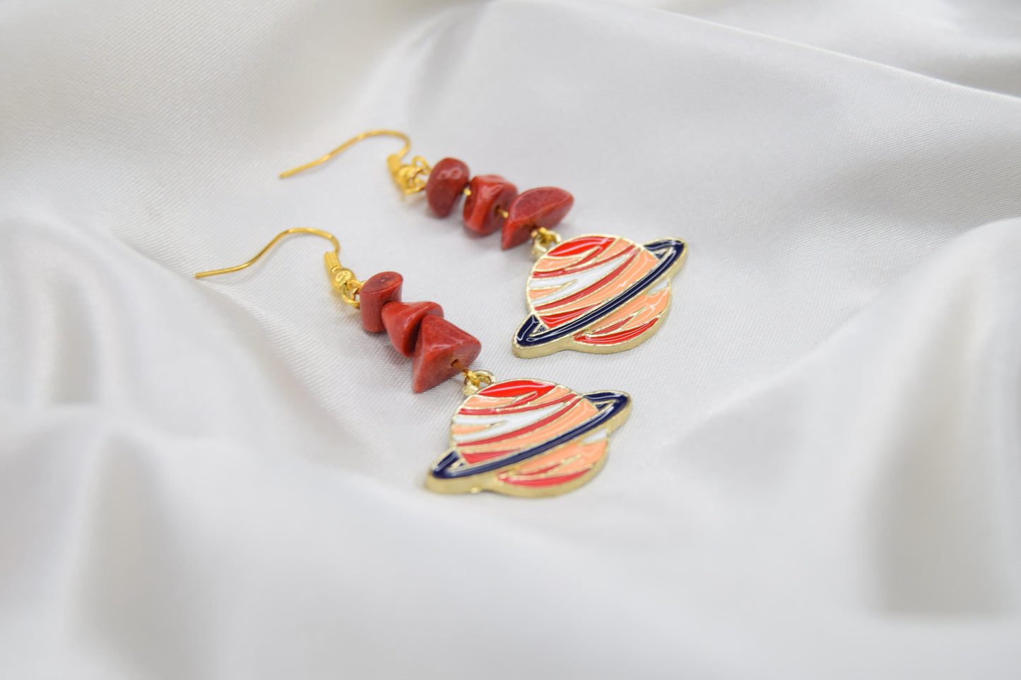 Red Coral & Saturn Earrings