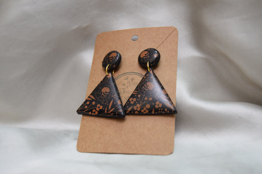 Halloween Flower Skull Triangle Polymer Clay Dangles