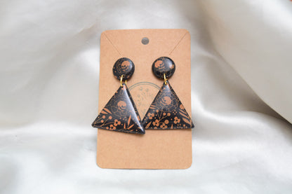 Halloween Flower Skull Triangle Polymer Clay Dangles