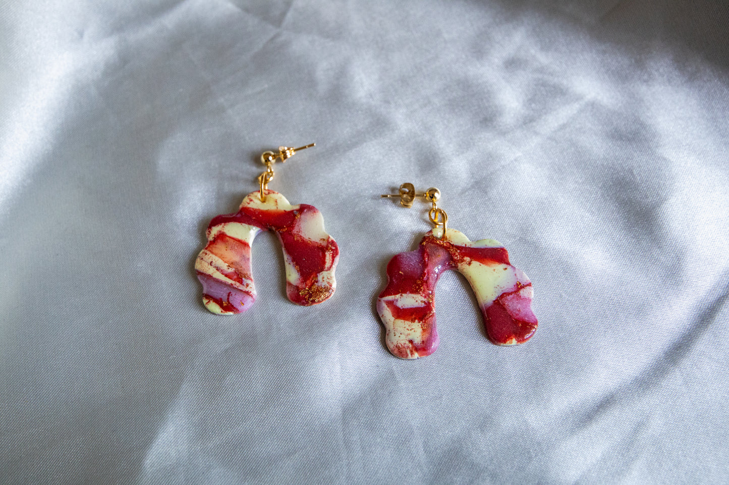 Red and Yellow Marble Polymer Clay Earrings
