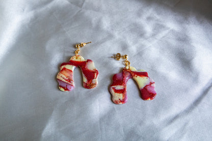 Red and Yellow Marble Polymer Clay Earrings