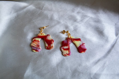 Red and Yellow Marble Polymer Clay Earrings