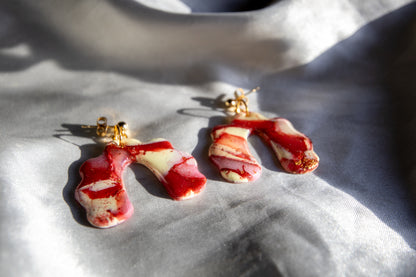 Red and Yellow Marble Polymer Clay Earrings