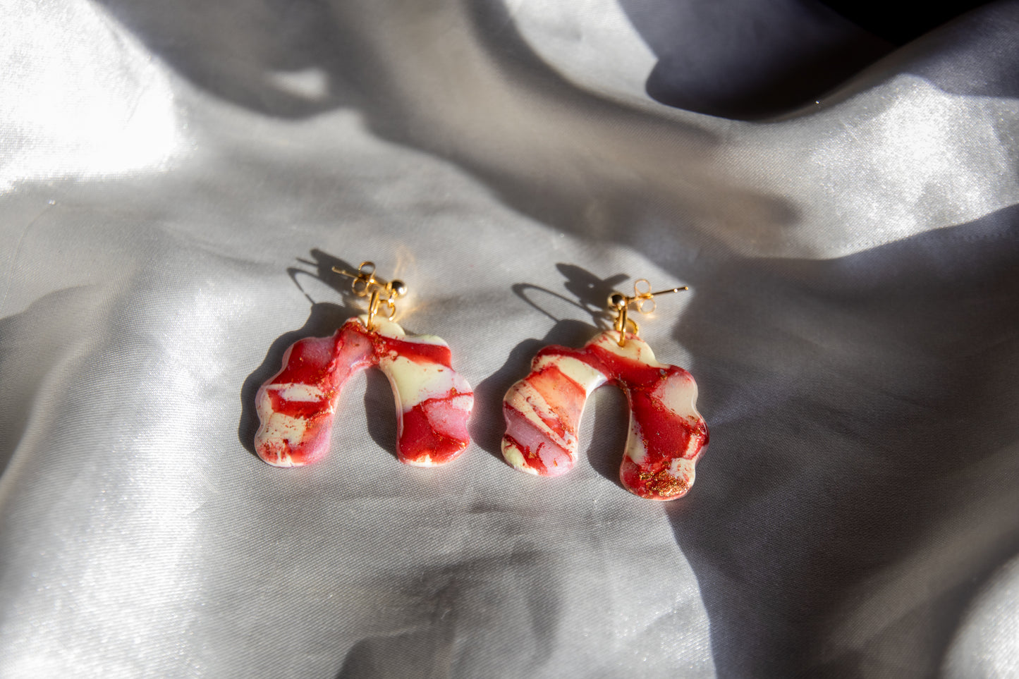 Red and Yellow Marble Polymer Clay Earrings