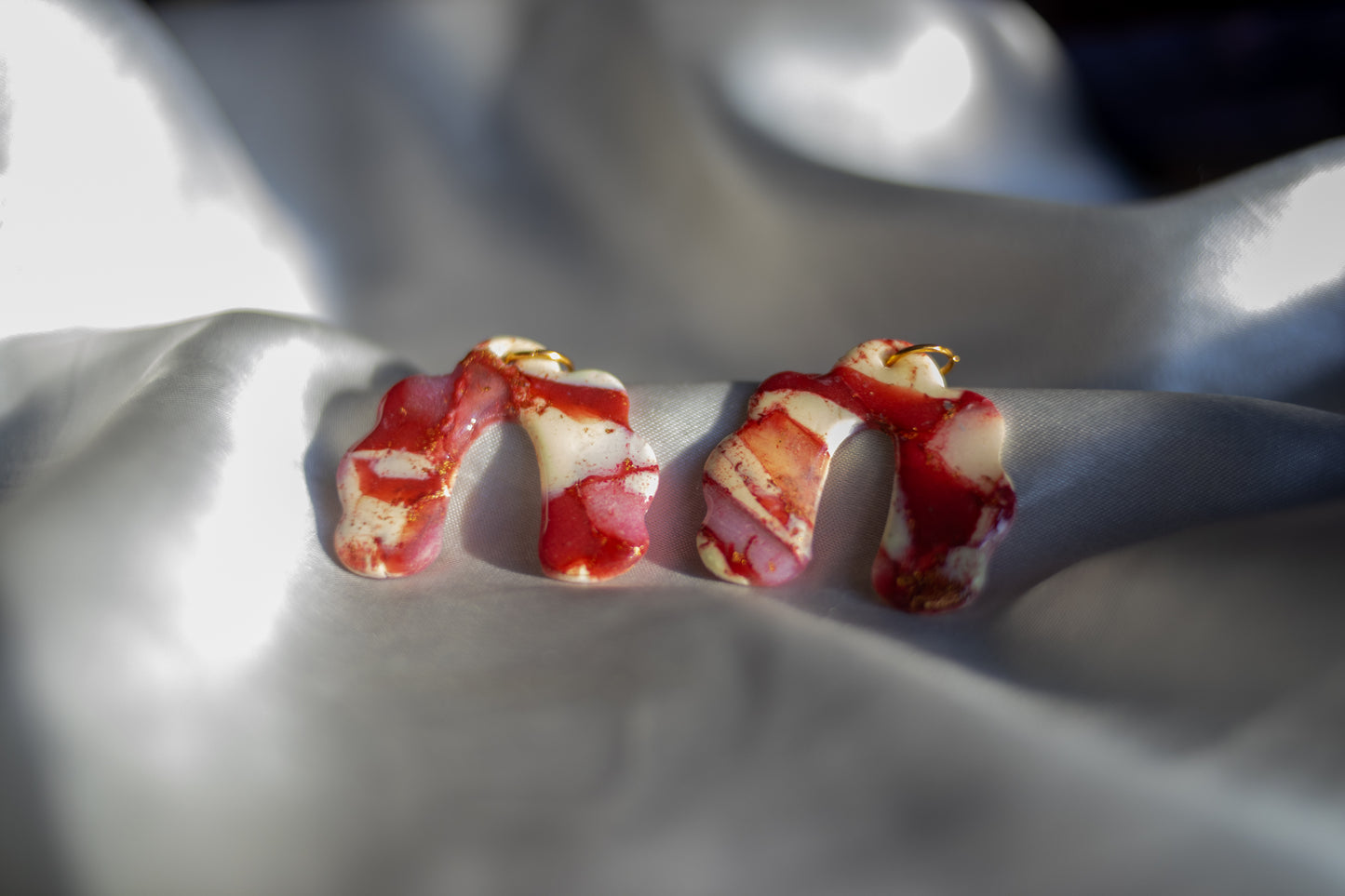 Red and Yellow Marble Polymer Clay Earrings