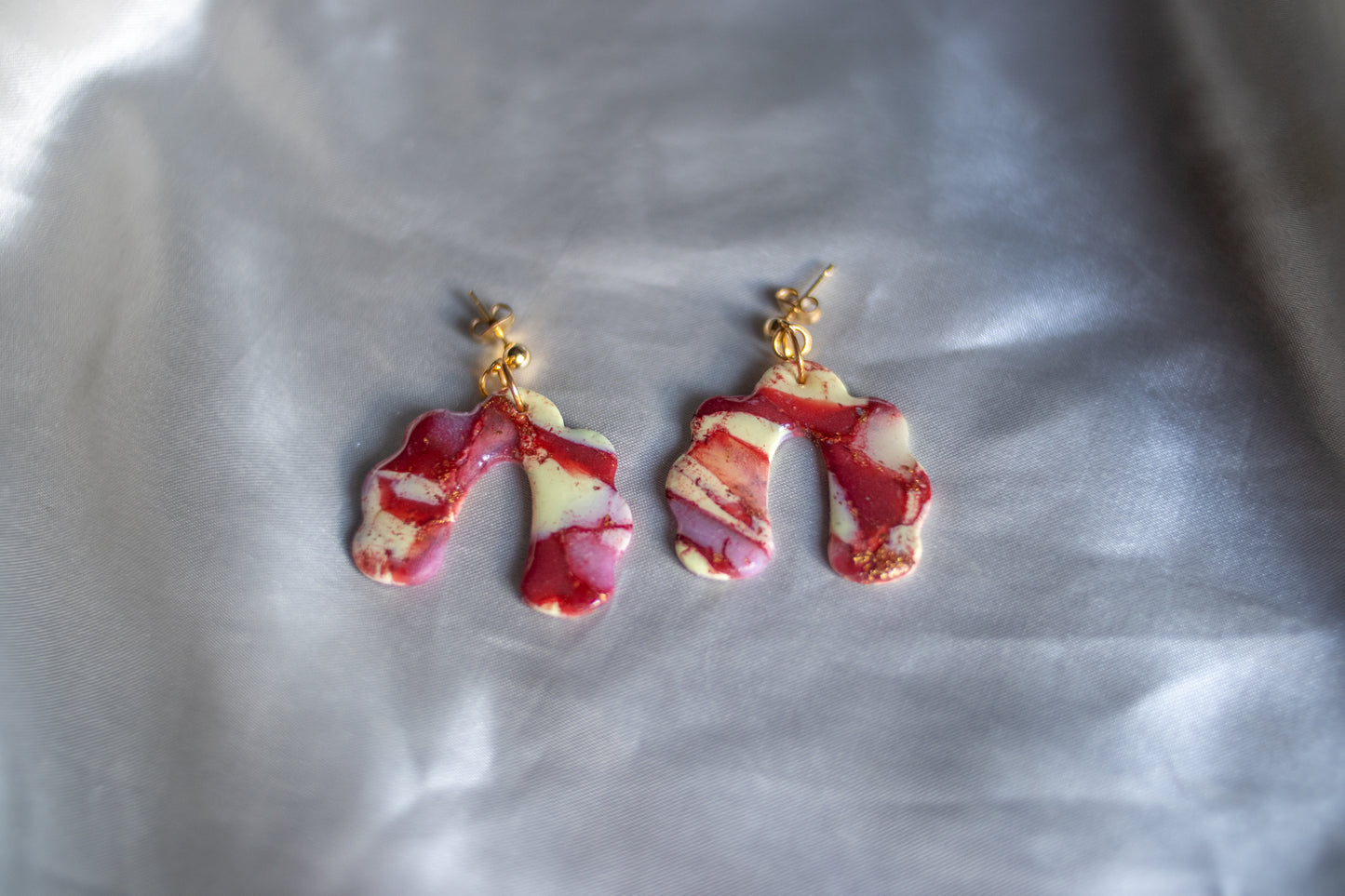Red and Yellow Marble Polymer Clay Earrings