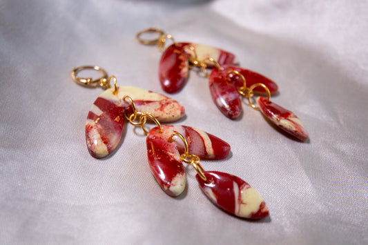 Polymer Clay Glossy Marble Leaf Earrings