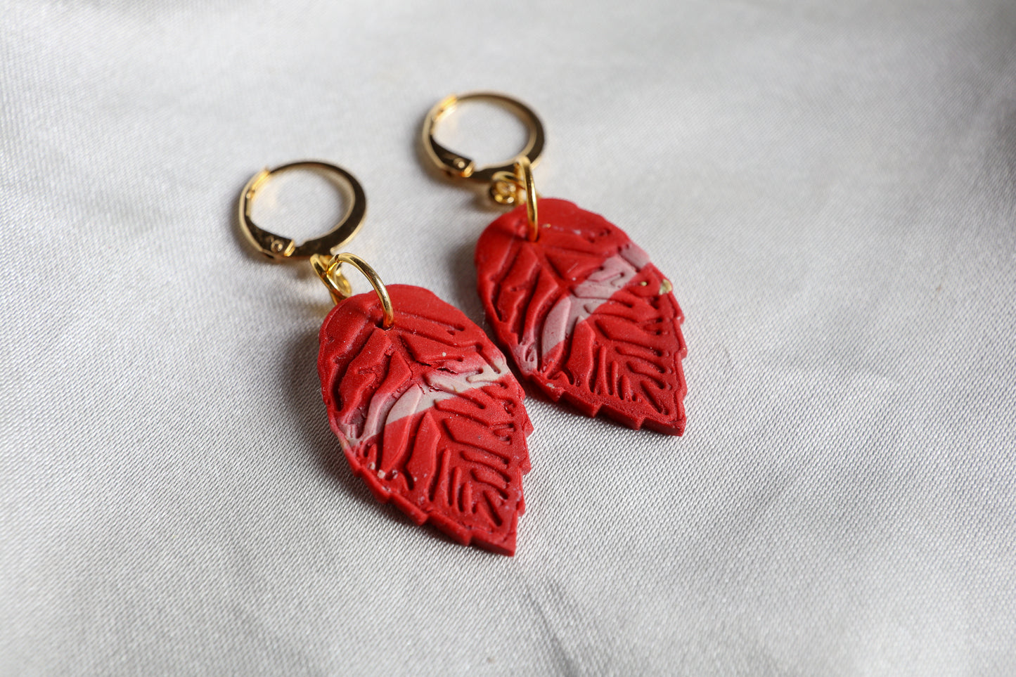 Polymer Clay Red Leaf Earrings