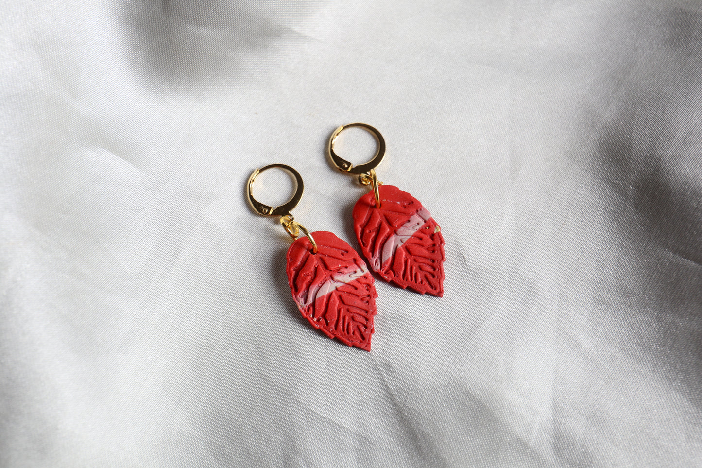 Polymer Clay Red Leaf Earrings
