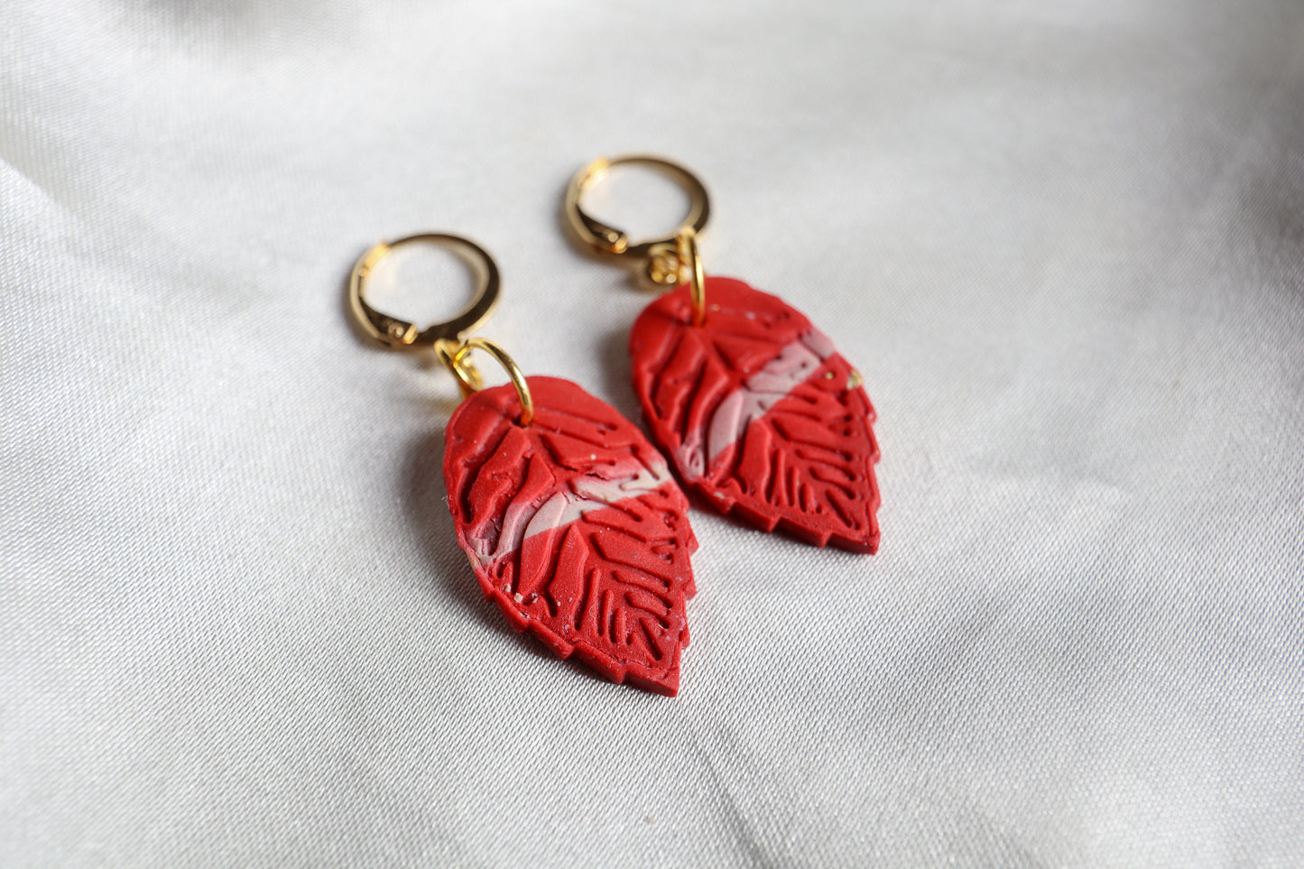 Polymer Clay Red Leaf Earrings