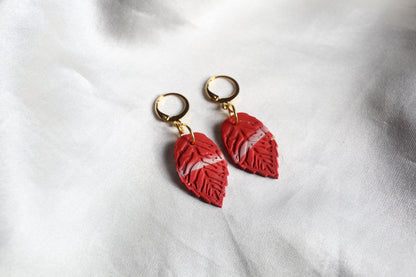 Polymer Clay Red Leaf Earrings