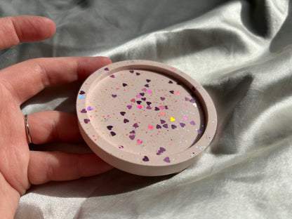 Holographic Heart Glitter Jesmonite Trinket Dish - Pink