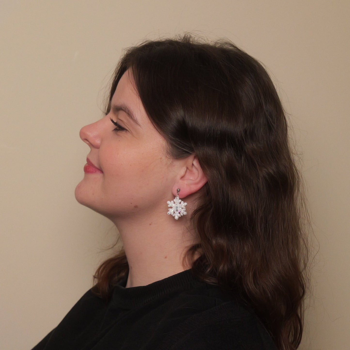 Glitter Snowflakes with Silver Ball Pin Dangle Earrings - Various Colours