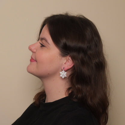 Glitter Snowflakes with Silver Ball Pin Dangle Earrings - Various Colours