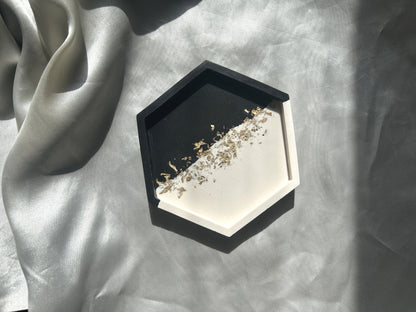 Gold Leaf Black and White Coaster - Hexagonal