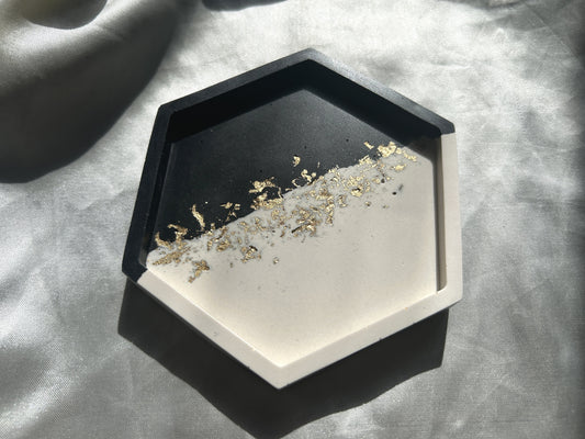 Gold Leaf Black and White Coaster - Hexagonal