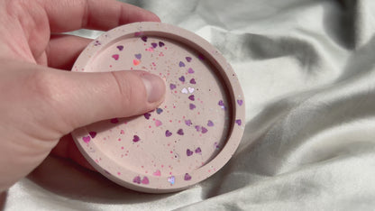 Holographic Heart Glitter Jesmonite Trinket Dish - Pink